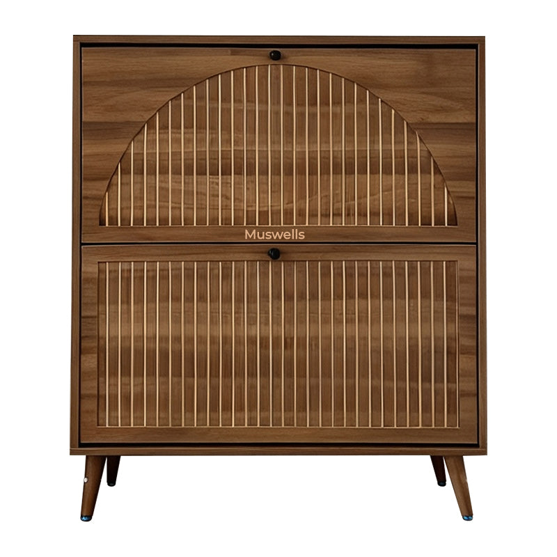Muswells Modern Wooden Shoe Cabinet｜Mid-Century Entryway Storage Cabinet in Walnut Finish