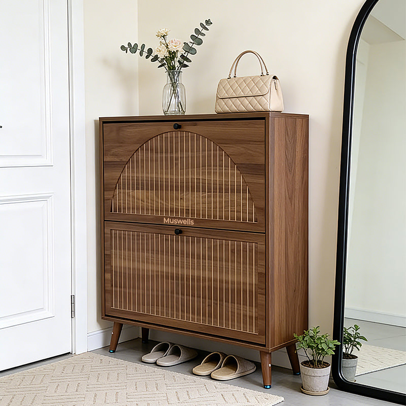 Muswells Modern Wooden Shoe Cabinet｜Mid-Century Entryway Storage Cabinet in Walnut Finish