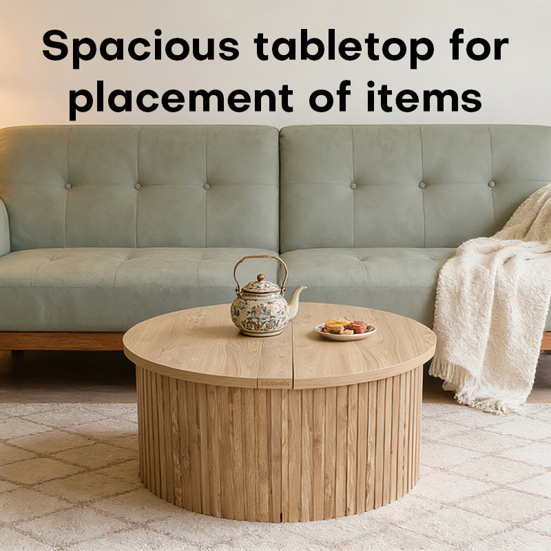 Muswells Round Lift-Top Coffee Table with Hidden Storage – Solid Wood Modern Multifunctional Tea Table