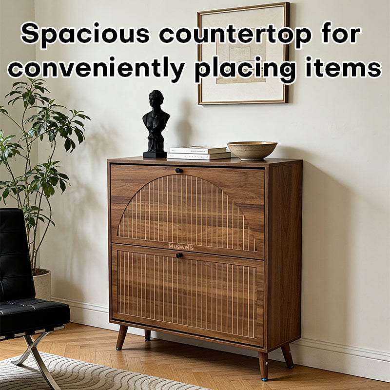 Muswells Modern Wooden Shoe Cabinet｜Mid-Century Entryway Storage Cabinet in Walnut Finish