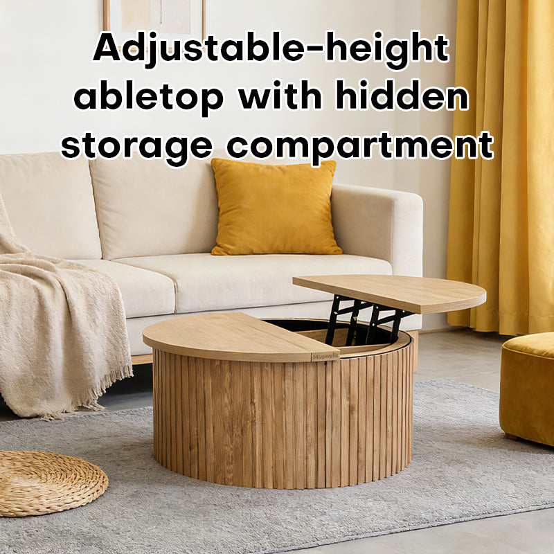 Muswells Round Lift-Top Coffee Table with Hidden Storage – Solid Wood Modern Multifunctional Tea Table