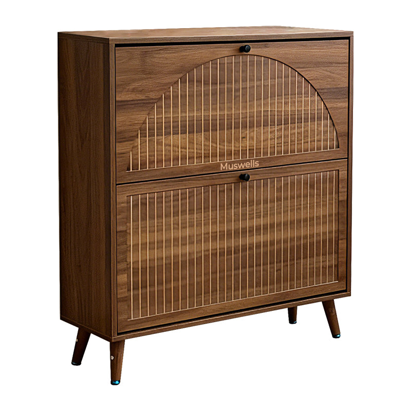 Muswells Modern Wooden Shoe Cabinet｜Mid-Century Entryway Storage Cabinet in Walnut Finish