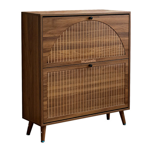 Muswells Modern Wooden Shoe Cabinet｜Mid-Century Entryway Storage Cabinet in Walnut Finish