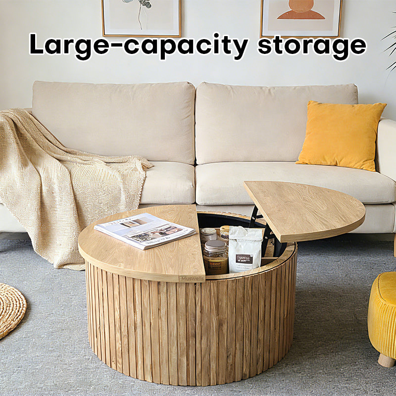 Muswells Round Lift-Top Coffee Table with Hidden Storage – Solid Wood Modern Multifunctional Tea Table