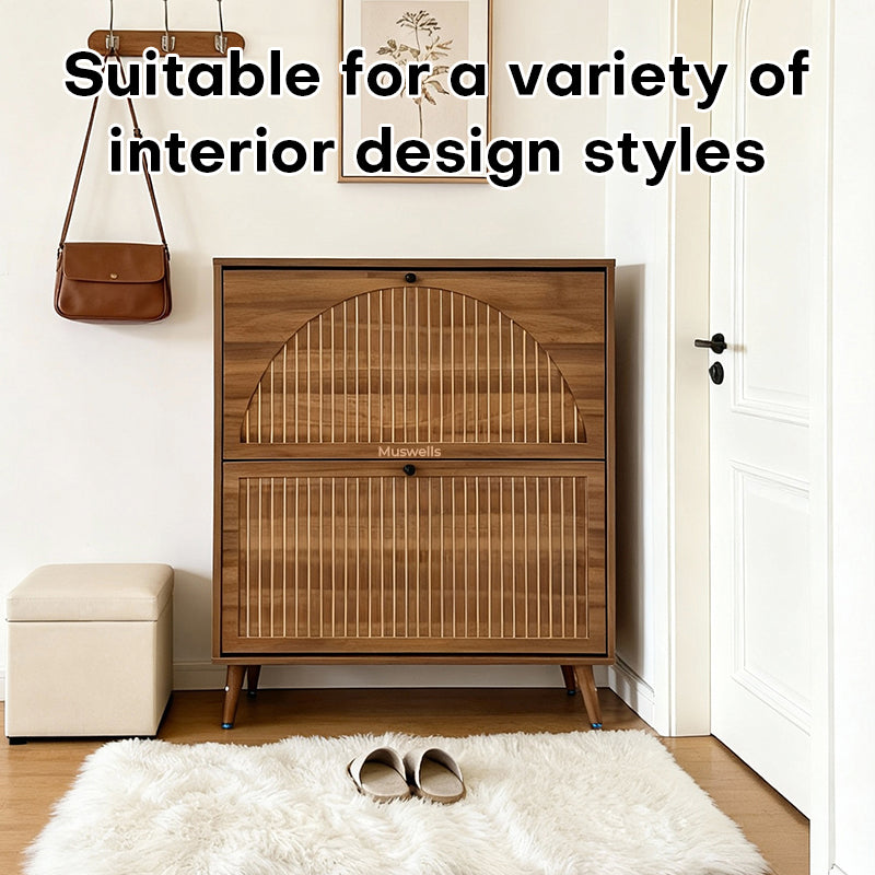 Muswells Modern Wooden Shoe Cabinet｜Mid-Century Entryway Storage Cabinet in Walnut Finish