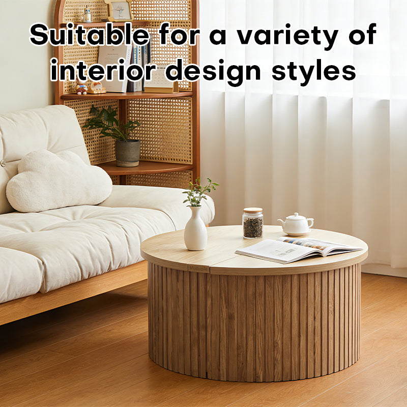 Muswells Round Lift-Top Coffee Table with Hidden Storage – Solid Wood Modern Multifunctional Tea Table