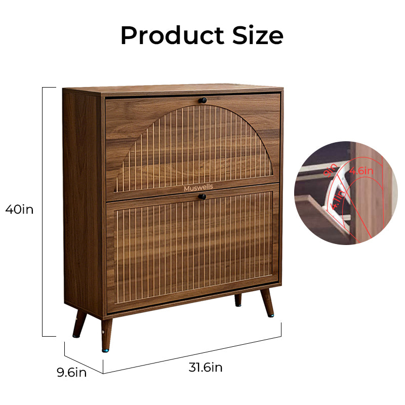 Muswells Modern Wooden Shoe Cabinet｜Mid-Century Entryway Storage Cabinet in Walnut Finish